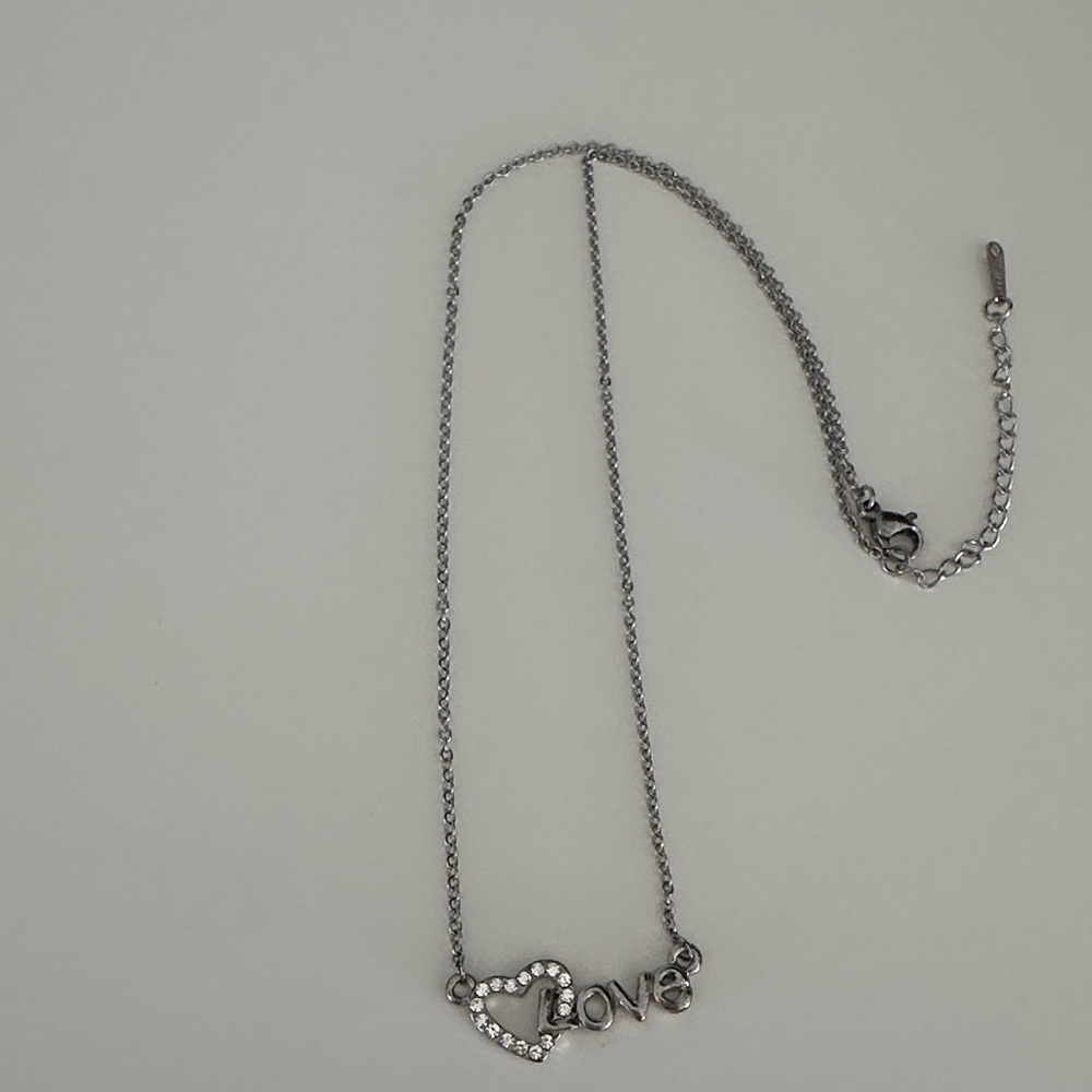 Silver 'Love' Heart Pendant Necklace - Women Jewelry